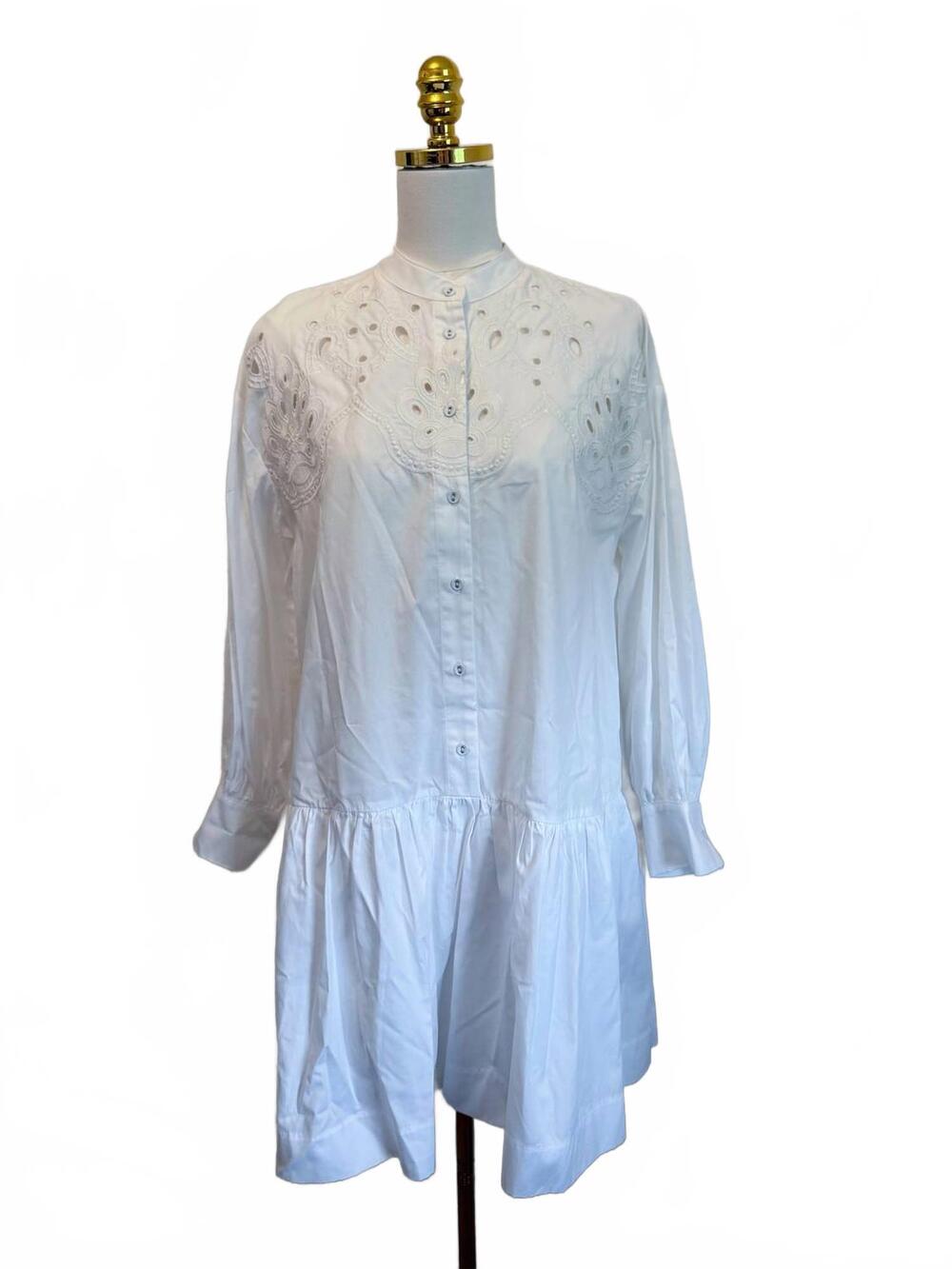 NEW PINCH women's embroidered button down dress in white